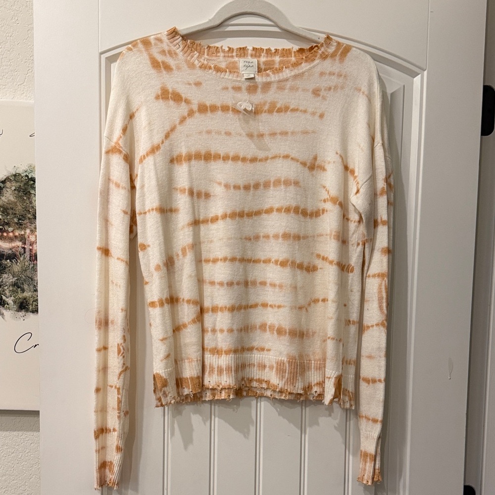 Lightweight Tie-Dye Scoop Neck Sweater - White & Tan